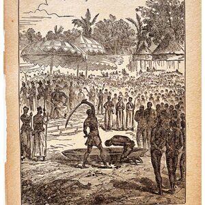 1882 Witchcraft Beheading Stanley Africa Wood Engraving Victorian Execution F17C